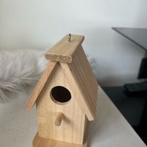 Natural Wood Bird House with Perch - handmade